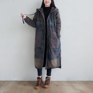 Long Peony Hooded Coat Winter Plus Size Quilted Puffer