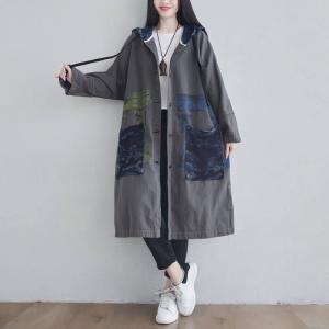 Camo Pockets Hooded Coat Womens Plus Size Pop Trench Coat