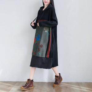 Raw Hem Gray Hooded Dress Cotton Printed Fringed Dress