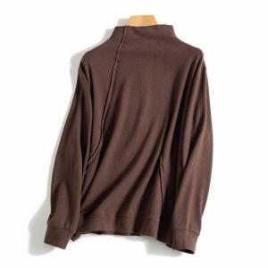 Basic Style Mock Neck Pullover Comfy Fringed T-shirt