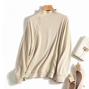 Basic Style Mock Neck Pullover Comfy Fringed T-shirt