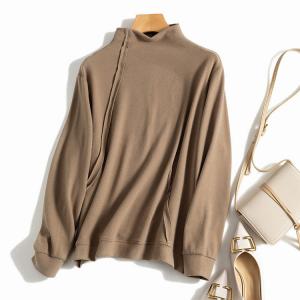 Basic Style Mock Neck Pullover Comfy Fringed T-shirt