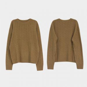 Classic Cable Knit Sweater Crew Neck Sheep Wool Knitwear