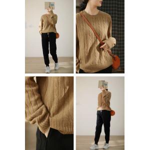 Classic Cable Knit Sweater Crew Neck Sheep Wool Knitwear