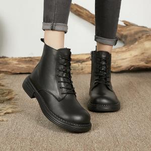 Hippie Style Belted Martin Boots Leather Plush Ankle Boots