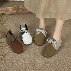 Contrast Colors Soft Leather Flats Womens Low Top Shoes