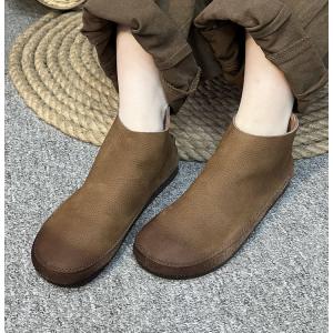 Back Zip Leather Ankle Boots Soft Comfy Flat Footwear