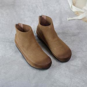 Back Zip Leather Ankle Boots Soft Comfy Flat Footwear