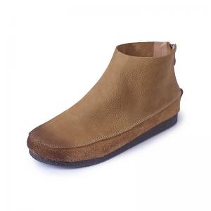 Back Zip Leather Ankle Boots Soft Comfy Flat Footwear