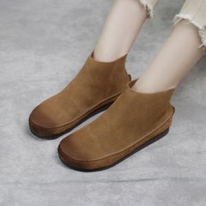 Back Zip Leather Ankle Boots Soft Comfy Flat Footwear