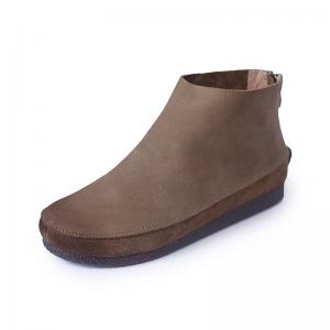 Back Zip Leather Ankle Boots Soft Comfy Flat Footwear