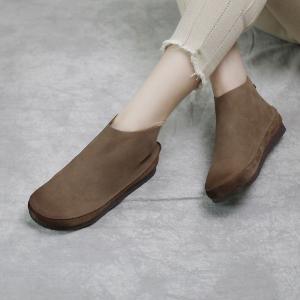 Back Zip Leather Ankle Boots Soft Comfy Flat Footwear