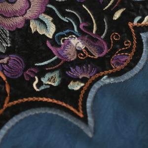 Flouncing Hem Blue Embroidery Jacket Pankou Chinese Coat