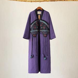 Embroidery Dress Coat Tassel Pankou Purple Long Kimono