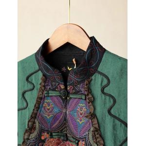 Cotton Linen Jacquard Coat Dress Flouncing Green Embroidery Coat