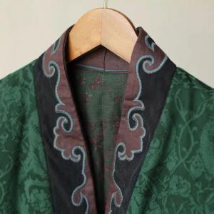 Designer Jacquard Embroidered Jacket Green Belted Puffer Coat