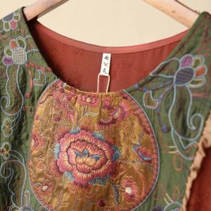 Folk Style Orange Embroidery Dress Jacquard Elegant Designer Dress