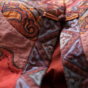 Cheongsam-Like Embroidery Coat Jacquard Linen Outfits