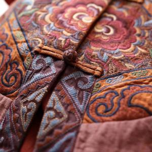Cheongsam-Like Embroidery Coat Jacquard Linen Outfits