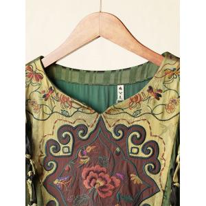 Exquisite Embroidery Green Dress Jacquard Chinese Kimono Dress