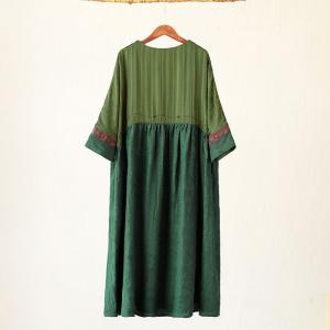 Exquisite Embroidery Green Dress Jacquard Chinese Kimono Dress