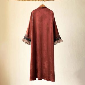 Flouncing Sleeves Embroidery Qipao Designer Silky Vintage Dress