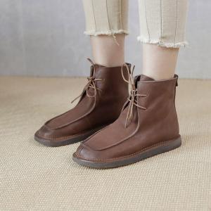 Comfy Tied Leather Ankle Boots Womens Desert Boots
