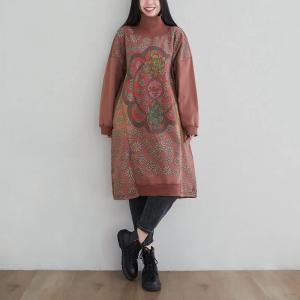 Daisy Floral High Collar Dress Cotton Hoodless Sweatshirt Dress