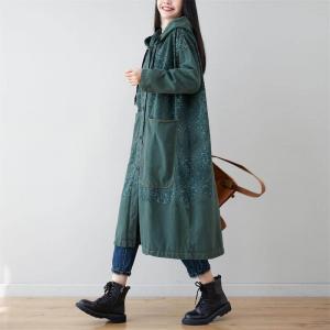 Big Pockets Totem Hooded Coat Cotton 90s Trench Coat
