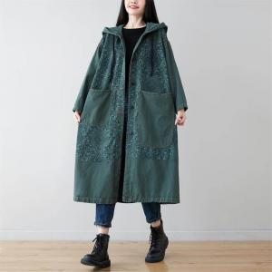 Big Pockets Totem Hooded Coat Cotton 90s Trench Coat