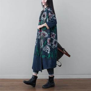 Chinese Button Printed Coat Plus Size Blanket Coat