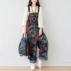 Colorful Printed Adjustable Straps Overalls Denim Baggy Dungarees