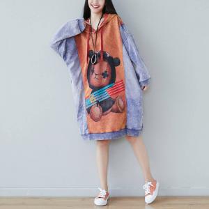 Cute Bear 90s Hooded Dress Contrast Colors Plus Size Dress