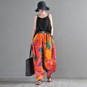 Colorful Printed Ramie Elephant Pants Customized Resort Wear