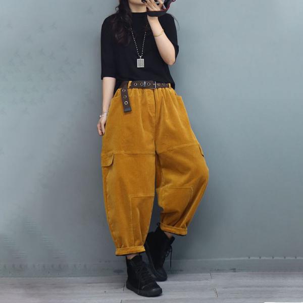 Morimiss Plus Size Corduroy Pants Fleeced Winter Carrot Pants