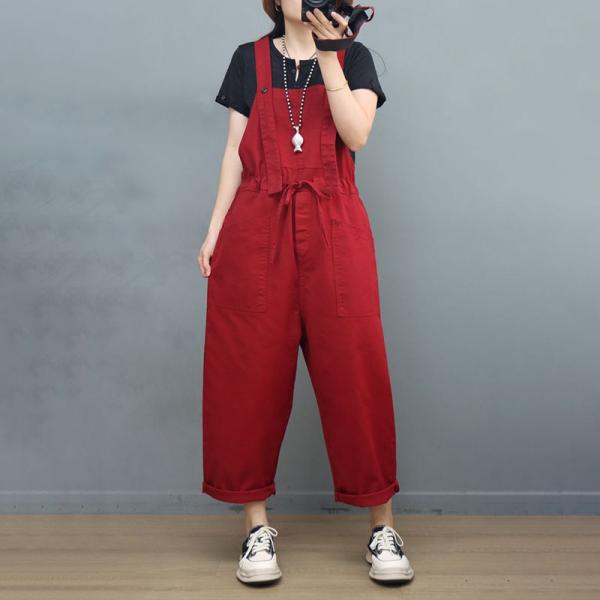 Tied Waist Cotton Overalls Baggy 90s Bib Overalls