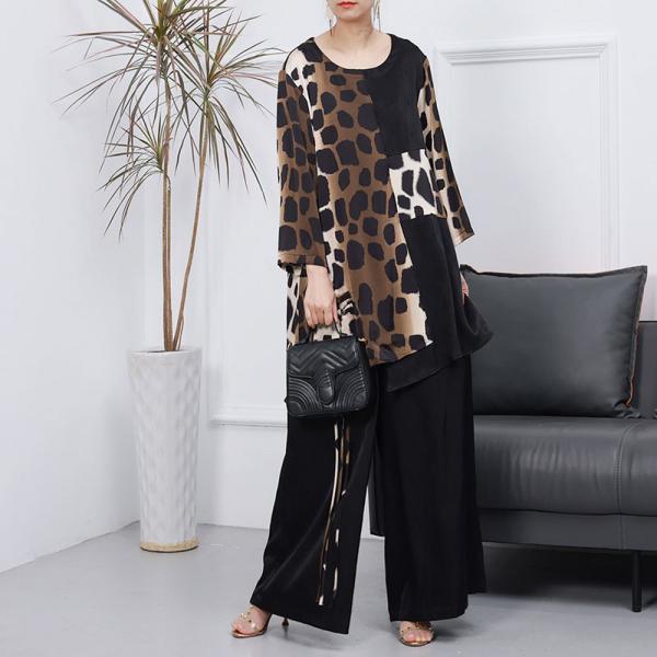 Business Casual Leopard Tunic with Wide Leg Black Pants