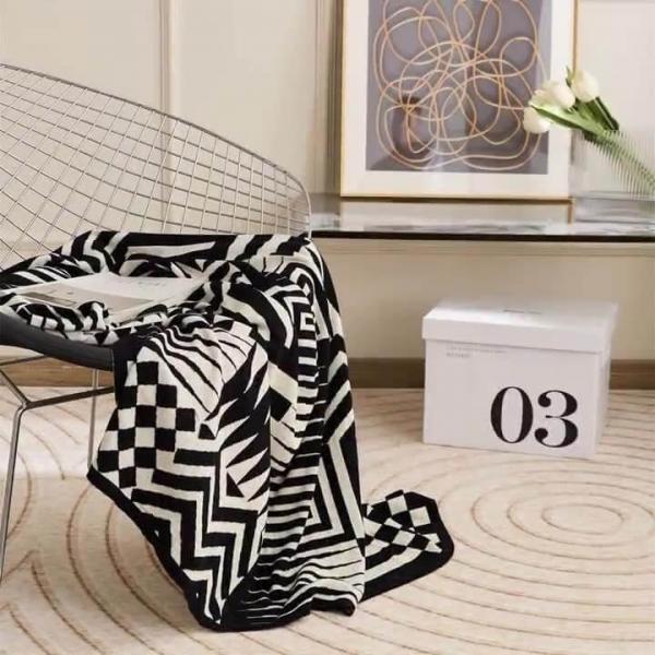 Black and White Geometric Blanket Modern Cotton Blanket