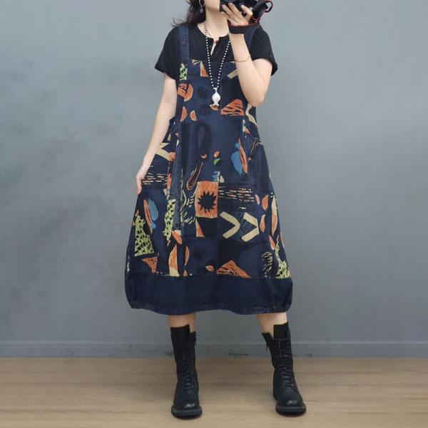 Colorful Graffiti Overalls Dress Loose Patterned Balloon Dress