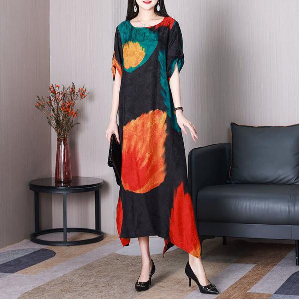 Colorful Prints Silk Tropical Dress Plus Size Hawaiian Dress