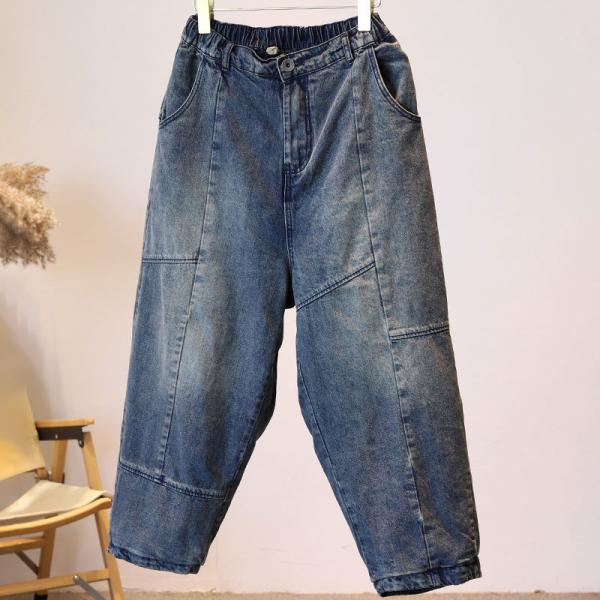 Elastic Waist Baggy Jeans Stone Wash Womens Dad Jeans