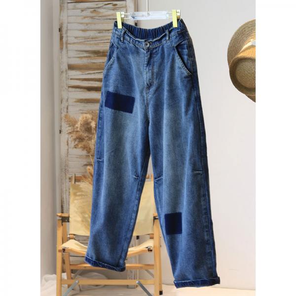 Blue Patched Straight Leg Jeans Soft Denim 90s Jeans