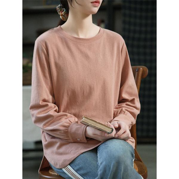 Crew Neck Plain Cotton Sweatshirt Oversized Korean T-shirt