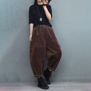 Plus Size Corduroy Pants Fleeced Winter Carrot Pants