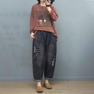 Embroidery Patchwork Oversized Tee Casual Cotton T-shirt