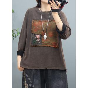 Embroidery Patchwork Oversized Tee Casual Cotton T-shirt