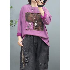 Embroidery Patchwork Oversized Tee Casual Cotton T-shirt