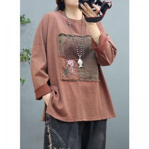 Embroidery Patchwork Oversized Tee Casual Cotton T-shirt