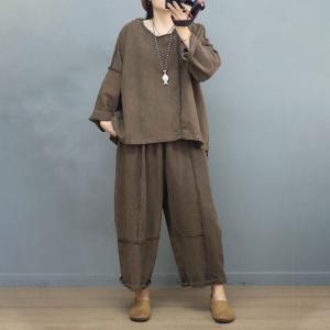 Lazy Style Comfy Fringed T-shirt with Baggy Wide Leg Pants