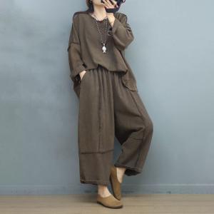 Lazy Style Comfy Fringed T-shirt with Baggy Wide Leg Pants